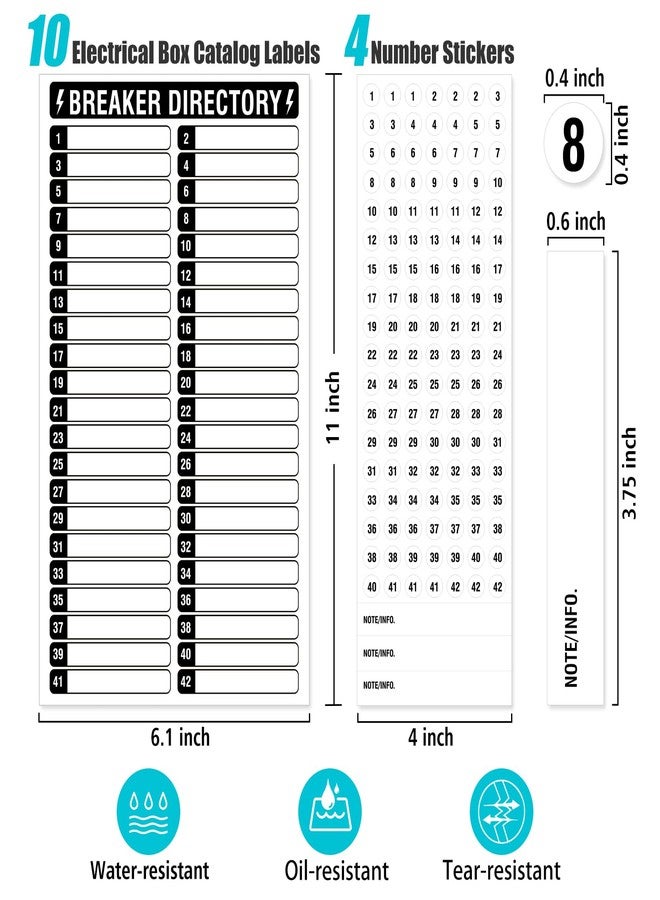 TRYXN 14 Sheets Breaker Panel Labels, 10 Electrical Box Catalog Labels and 4 Number Stickers, Colorful Durable Removable Electrical Number Directory Load Center Sticker （Black） - Image 2