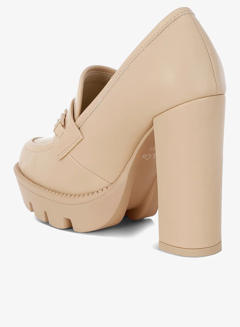 London Rag London Rag Women's Chunky Chain Link Heeled Loafers in Beige