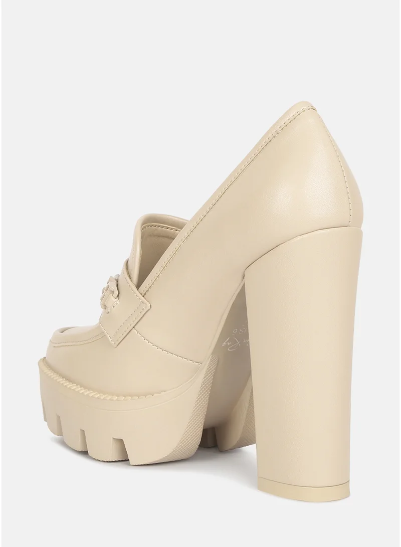 London Rag Beige London Rag Women's Chunky Chain Link Heeled Loafers in Beige for Women | Best Price UAE