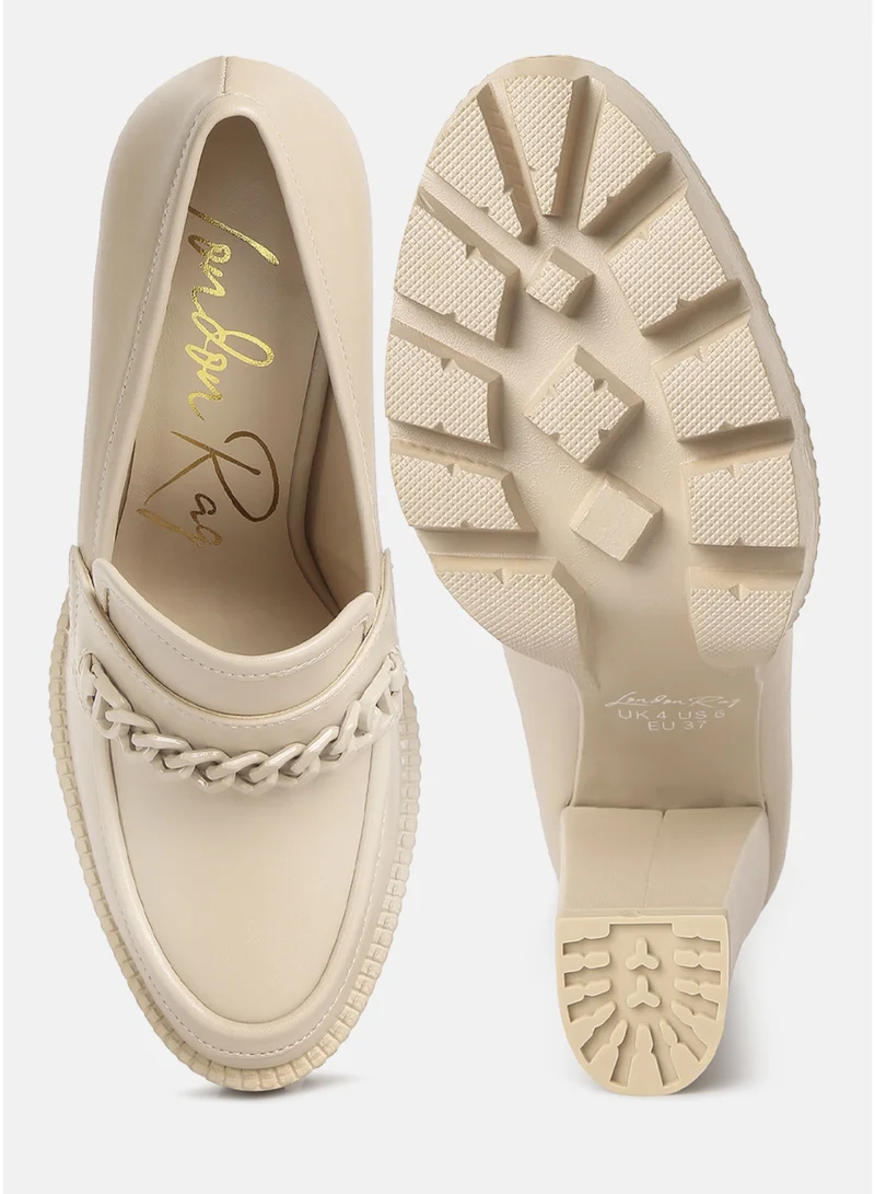 London Rag Beige London Rag Women's Chunky Chain Link Heeled Loafers in Beige for Women | Best Price UAE
