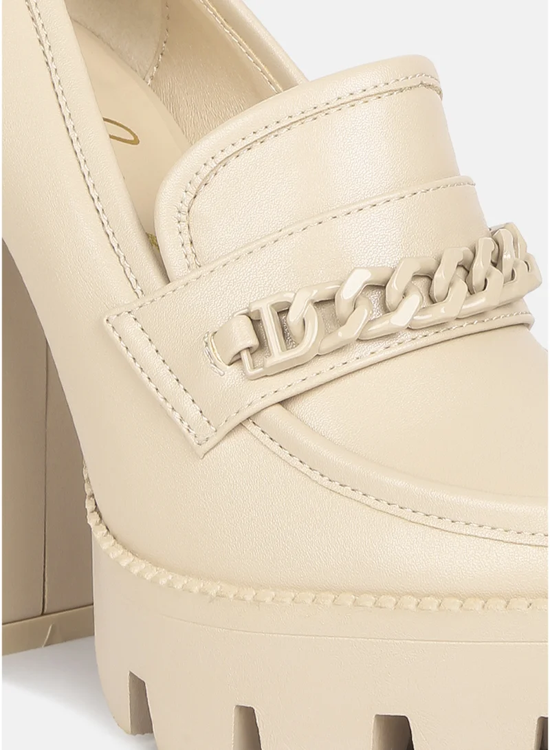London Rag Beige London Rag Women's Chunky Chain Link Heeled Loafers in Beige for Women | Best Price UAE
