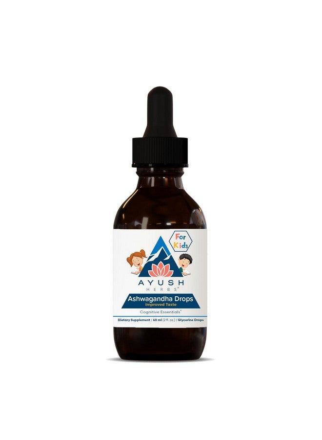 Ayush Herbs قطرات أشواغاندا من أيش هيرب للأطفال والبالغين - قطرات أشواغاندا خالية من الكحول، مكمل يومي مهدئ للتركيز الهادئ بنكهة الليمون - 2 أونصة سائلة (80 حصة) - Image 1