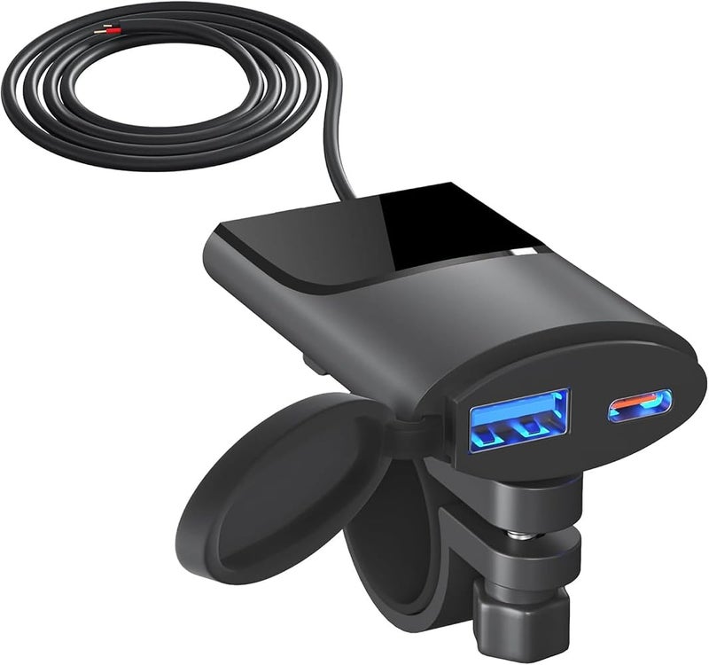KASTWAVE Motorcycle USB Charger with QC 3.0 & Type-C Port, IP67 Waterproof, DC 12-24V SAE to USB Adapter for Phone & GPS Navigation - Image 1