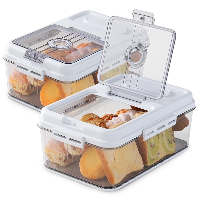 Dynta Bread Box for Homemade Bread for Kitchen Counter Airtight, Time Recording Bread Storage Container with Lid, Bread Keeper for Toast, Bagel, Donut and Cookies, 2 Pack - Image 1