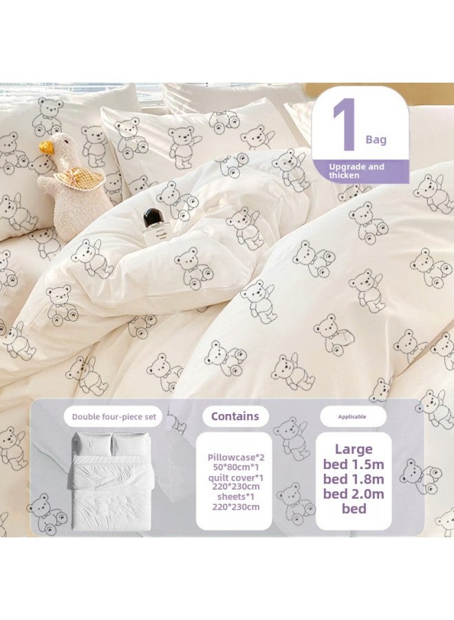 Disposable Bed Sheet Quilt Cover Pillowcase Bed Hat Four-piece Set Double Dirty-isolating Household Winter Extra-large Thickened Hotel Supplies-Color:Double Suit [white Bear] Get Two Pairs Of Socks With Your Purchase  - Image 1