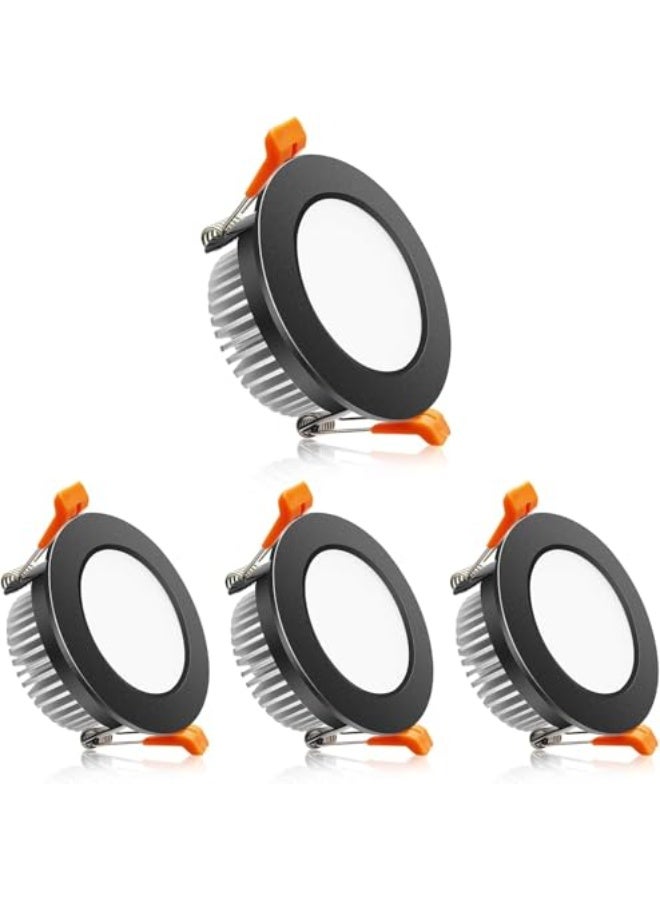 Luckam أضواء LED مدمجة 5 واط، أضواء سقف قابلة للتعتيم 6000 كيلفن بيضاء، أضواء دائرية للمخيم، RV، القارب، المنزل المتنقل، المطبخ، الحمام، الممر، للاستخدام الداخلي، عبوة 4، سوداء - Image 1