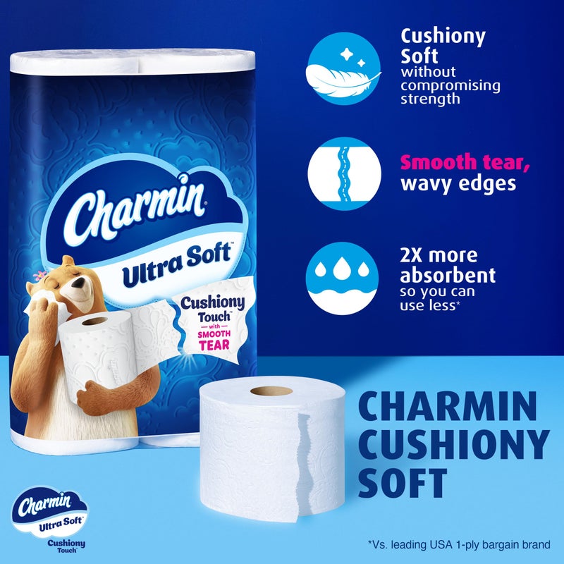 Charmin Ultra Soft Cushiony Touch Toilet Paper, 18 Family Mega XL = 126 Regular Rolls, 2-Ply, White - Image 2