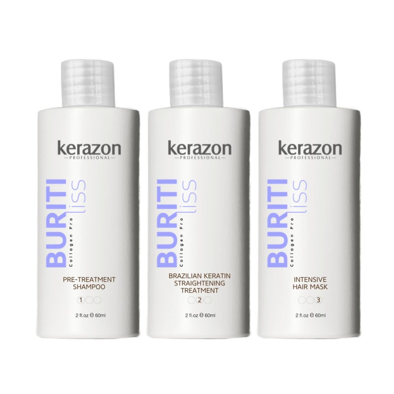 KERAZON Brazilian Keratin Straightening Treatment Kit 2Fl.Oz Buriti Liss Collagen Pro For All Hair Types - Image 1