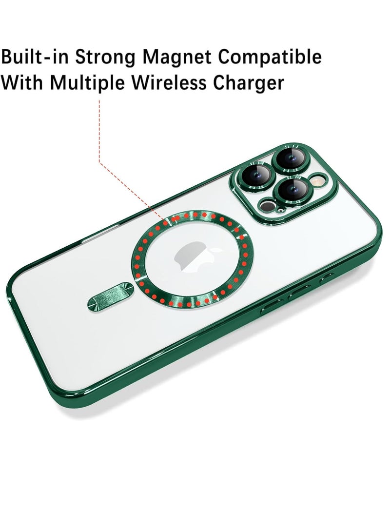 ELTRAZONE iPhone 16 Pro Magnetic Case with Built-in Camera Lens Protector – MagSafe Compatible, Soft TPU Anti-Scratch Shockproof Slim Clear Cover for Men & Women, Green - Image 2