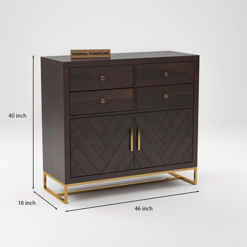 GADWAL FURNITURE GADWAL FURNITURE Solid Sheesham Wood Wooden Cabinet Chest of Drawers Sideboard with 4 Drawers and 2Door Storage Walnut  - Image 2
