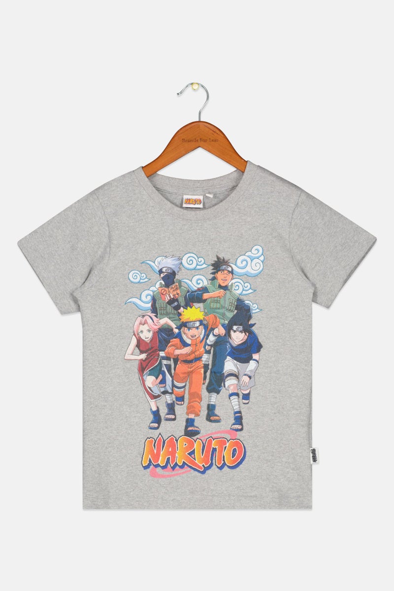 Naruto Kids Boy Crew Neck Short Sleeve Printed T-Shirts, Grey Melange - Image 1
