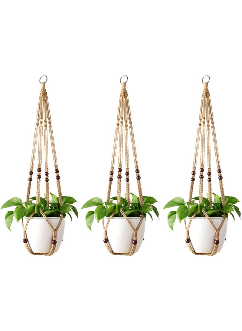 WALALLA 3 Pack Plant Hanger Indoor Hanging Planter Basket with Wood Beads, 35 Inch No Tassels Decorative Flower Pot Holder, Boho Hanging Planters for Indoor Outdoor Balcony Living Room Patio Window Home Decor, Pots Not Included - Image 1