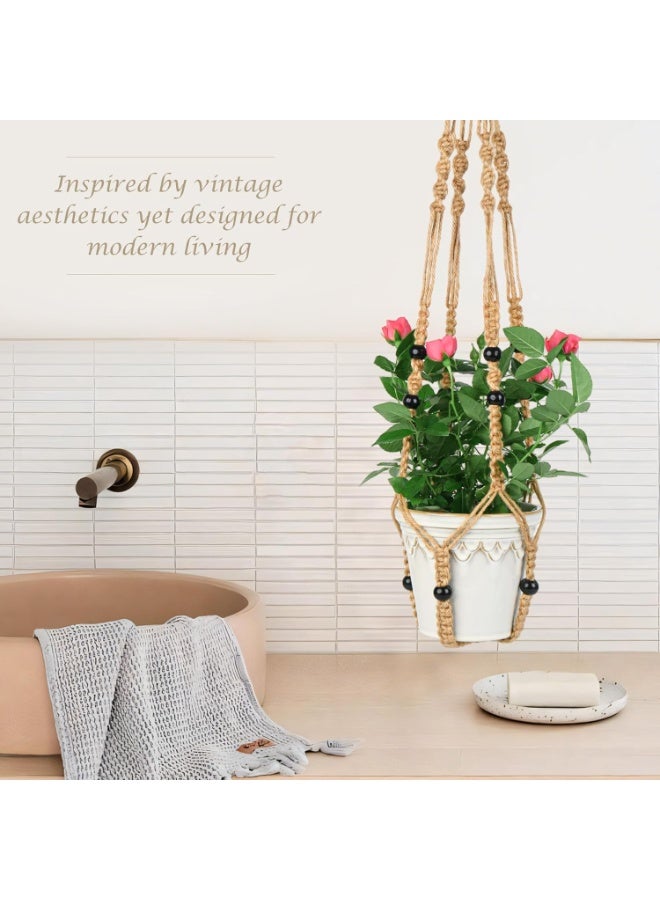 WALALLA 3 Pack Plant Hanger Indoor Hanging Planter Basket with Wood Beads, 35 Inch No Tassels Decorative Flower Pot Holder, Boho Hanging Planters for Indoor Outdoor Balcony Living Room Patio Window Home Decor, Pots Not Included - Image 5