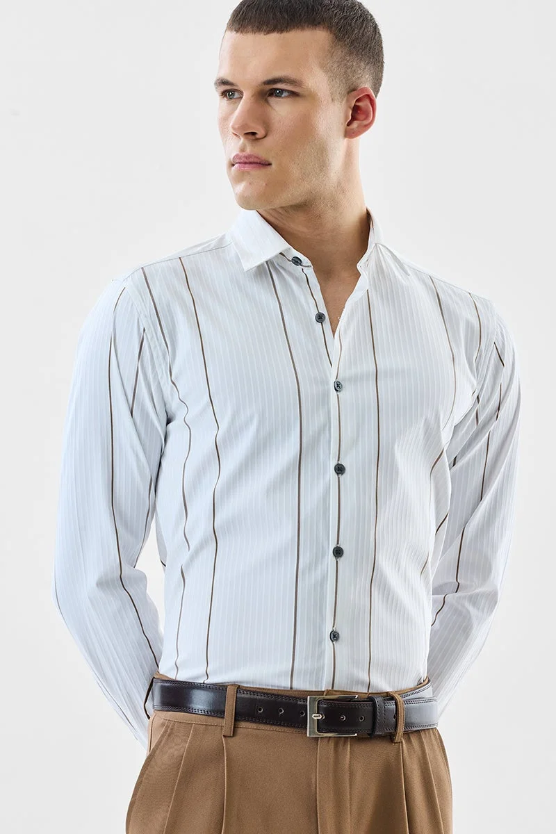سنيتش White Striped Long Sleeve Slim Fit Formal Luxe Shirt