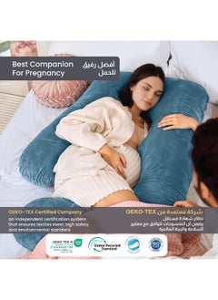 Rest Premium Velvet G Shaped Pregnancy Pillow 70X140Cm Maternity Full Body Pillow For Pregnant Women For Back , Hip , Neck And Knee Support With Removal Cover , Teal  - Image 3