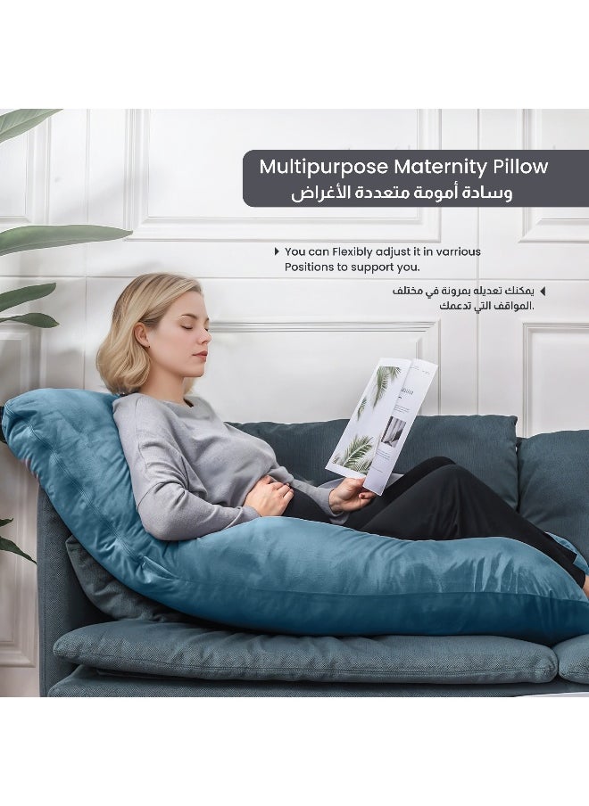 Rest - Premium Velvet G Shaped Pregnancy Pillow 70X140Cm Maternity Full Body Pillow For Pregnant Women For Back , Hip , Neck And Knee Support With Removal Cover , Teal - Image 1