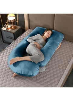 Rest Premium Velvet G Shaped Pregnancy Pillow 70X140Cm Maternity Full Body Pillow For Pregnant Women For Back , Hip , Neck And Knee Support With Removal Cover , Teal  - Image 1