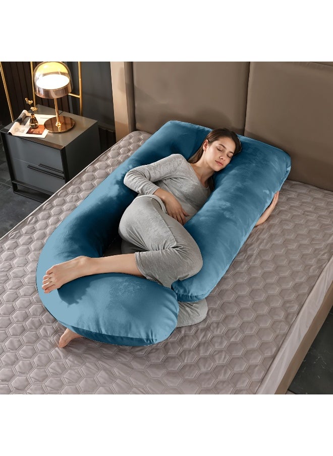 Rest - Premium Velvet G Shaped Pregnancy Pillow 70X140Cm Maternity Full Body Pillow For Pregnant Women For Back , Hip , Neck And Knee Support With Removal Cover , Teal - Image 1