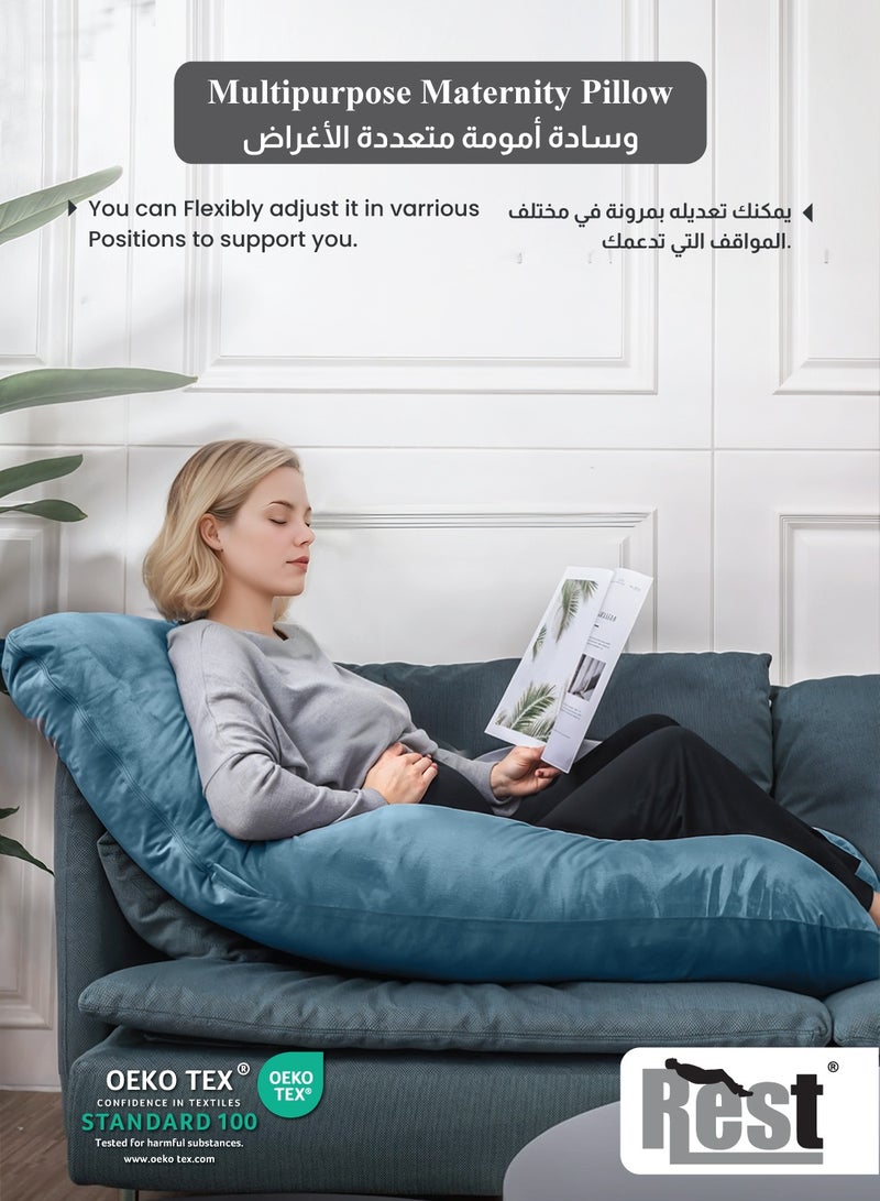 Rest Premium Velvet G Shaped Pregnancy Pillow  70x140cm  Maternity Full Body Pillow For Pregnant Women for Back , Hip , Neck and Knee Support with Removal Cover , Teal - Image 4