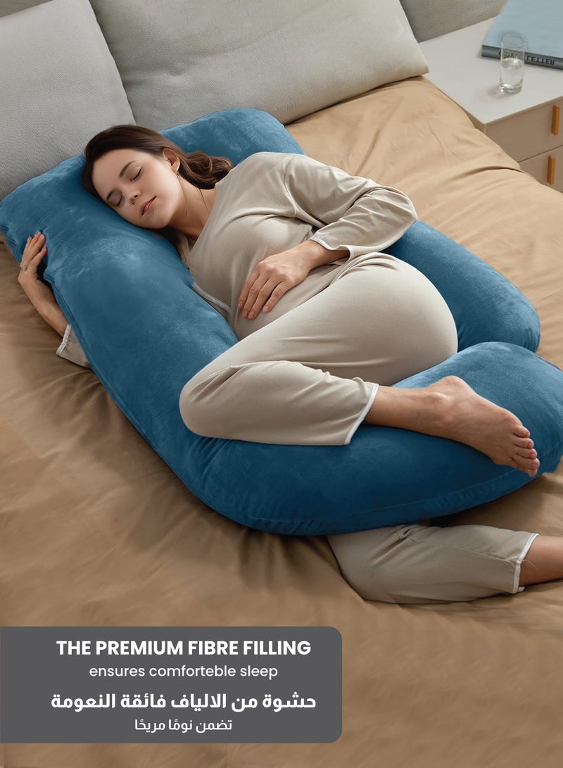 Rest Premium Velvet G Shaped Pregnancy Pillow  70x140cm  Maternity Full Body Pillow For Pregnant Women for Back , Hip , Neck and Knee Support with Removal Cover , Teal - Image 5