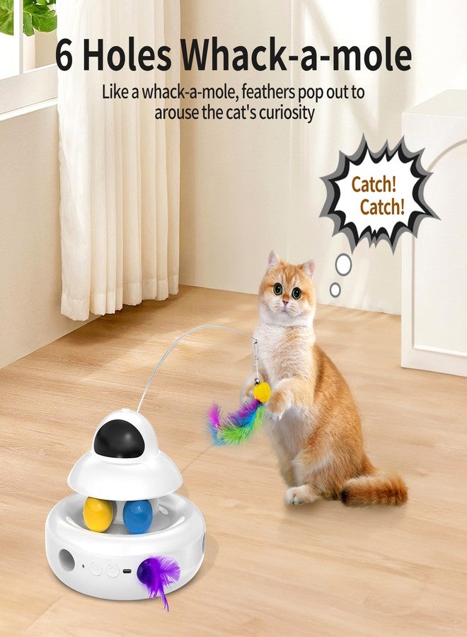MOHAYA Cat Toys，4-in-1 Interactive Cat Toy for Indoor Cats with Laser, Fluttering Butterfly, Moving Feather and Track Balls - USB Rechargeable Self-Play Kitten Toy (White) - Image 4