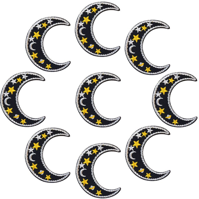 Sfenkis 9 Pieces Crescent Moon Star Embroidered Patch Cartoon Night Sky Astrology Iron On Patch for Clothes Dress Jackets Caps DIY Moon Star Appliques Sewing Craft Decoration 