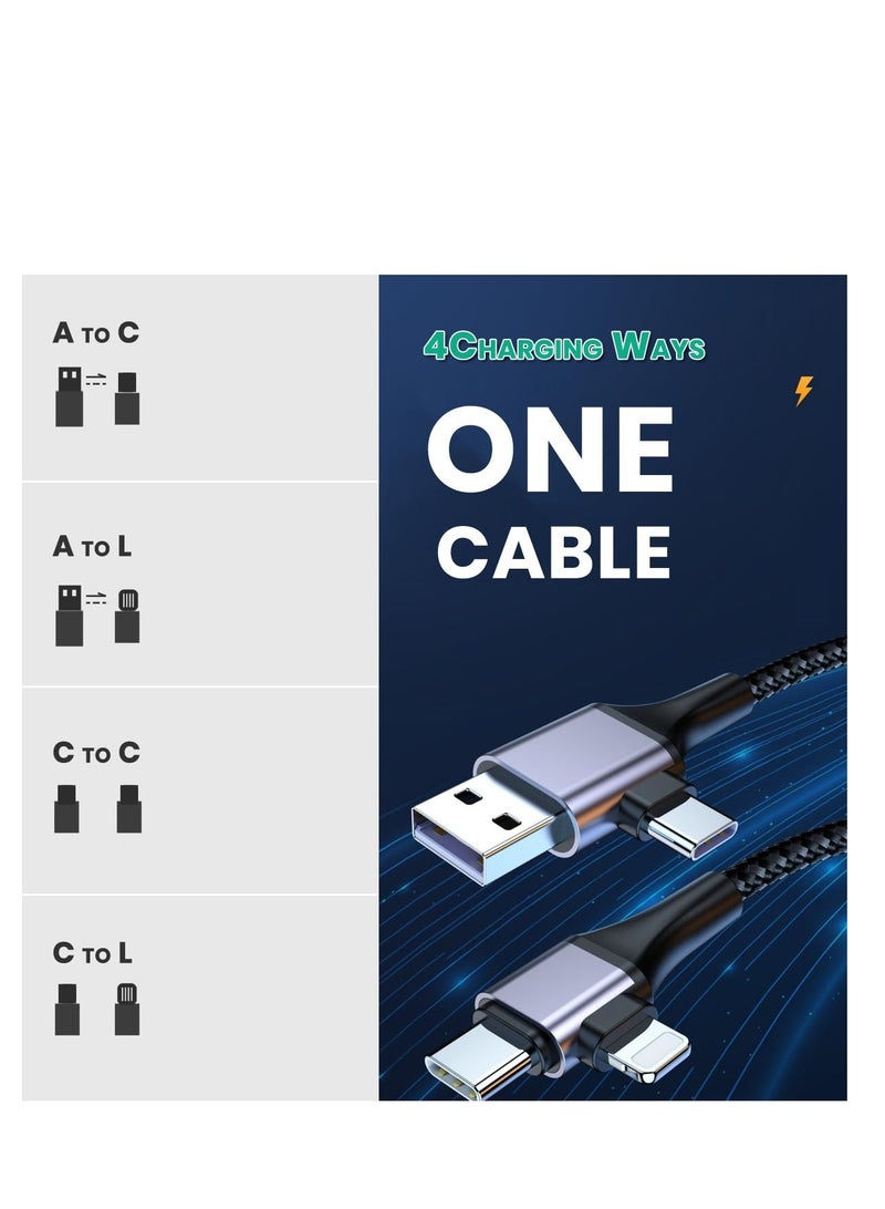 Excefore كابل USB C، كابل USB عالمي 4 في 1، سلك شاحن سفر بطول 6 أقدام، سلك شحن سريع PD Type C إلى C ذكر إلى ذكر، مع نقل بيانات بسرعة 480 ميجابت في الثانية، كابل شحن عالمي للهاتف والكمبيوتر - Image 2
