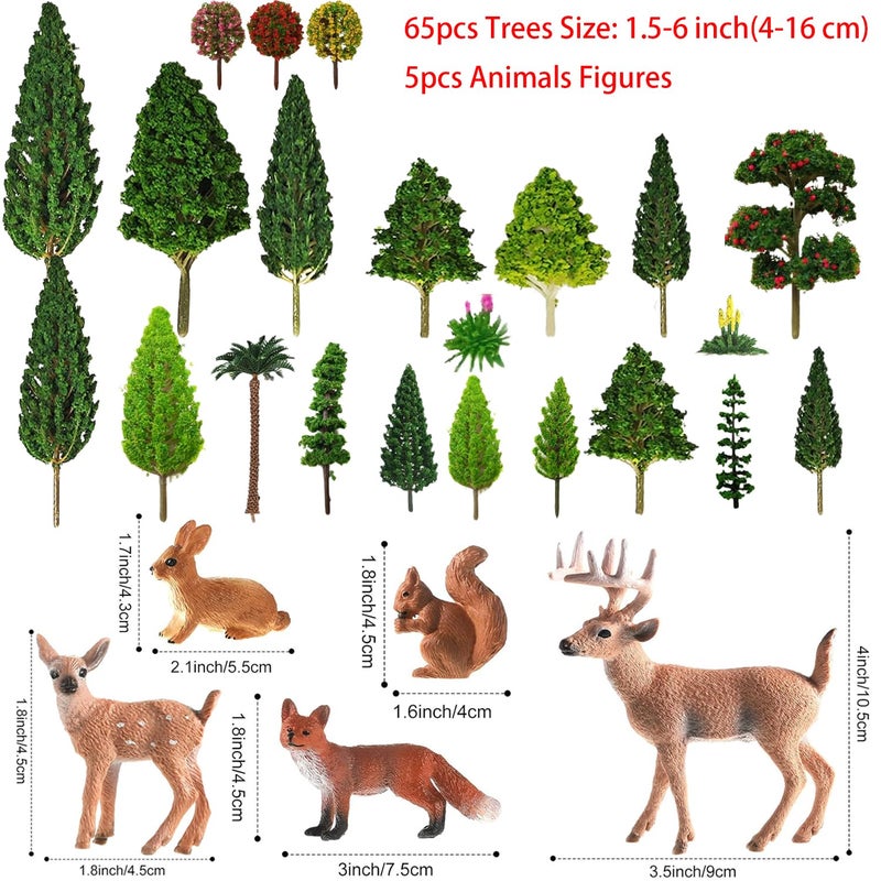 OrgMemory Mixed Model Trees, 70pcs, 1.5-6 inch(4-16 cm), Ho Scale Bushes with Animals Figures, Plastic Trees for Projects, Model Train Scenery - Image 5