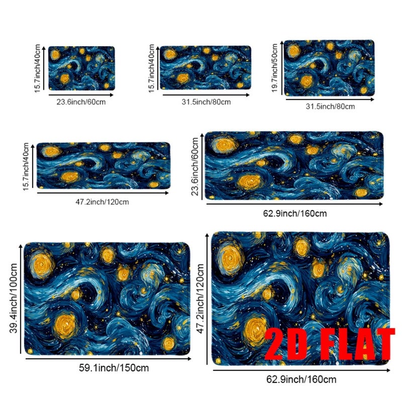 20x31 Inch Soft Flannel Bathroom Shower Anti Slip Mat Artistic Starry Night Pattern Blue And Yellow Cosmic Decor - Image 4