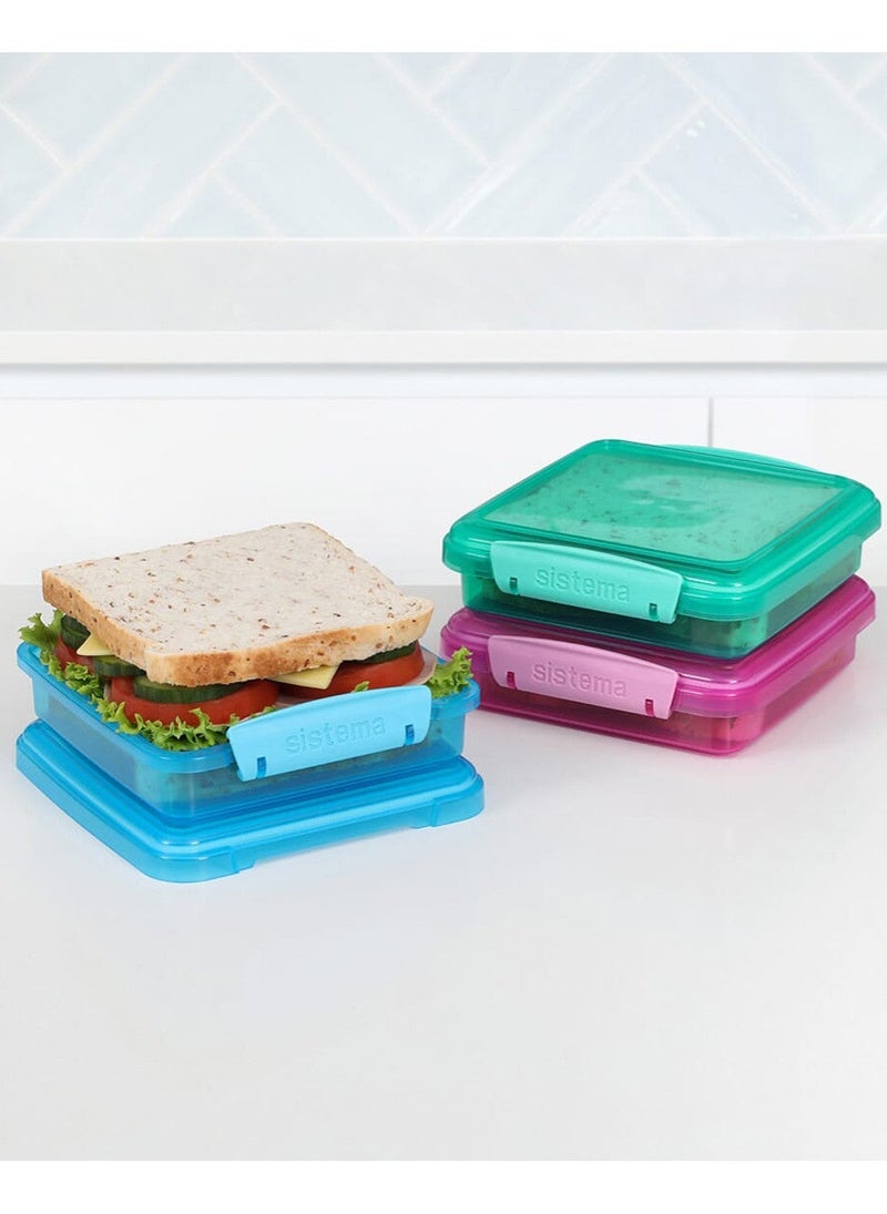 Sistema Sandwich Coloured 3 Pack 450ml Food Storage Containers with Easy Lock Clip Lids, BPA Free Reusable Sandwich Boxes for Lunch, Snacks & Meal Prep, Made in New Zealand - Image 3