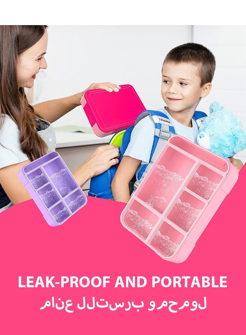 DPTER Bento Box, Lunch Box for Kids, Bento Lunch Box for Kids and Adults，Kids Lunch Box With 6 Compartments, 1 Salad Dressing Containers and Fork Spoon, Food-Safe Leakproof, Microwave, Dishwasher, Freezer Safe, Bpa-Free, 1330 ML (Pink)  - Image 4