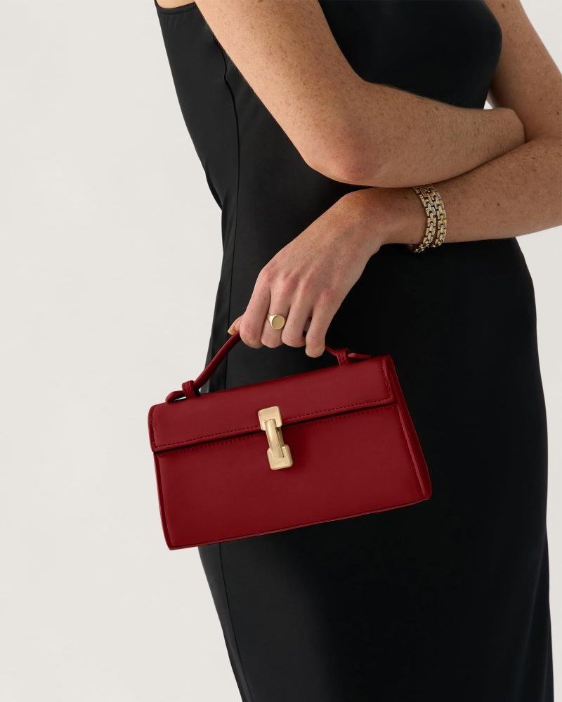 Apryl Clutch Purses for Women - Small Evening Bag - Trendy Top Handle Purse - Adjustable Crossbody Handbag PU Leather - Dark Red - Image 2