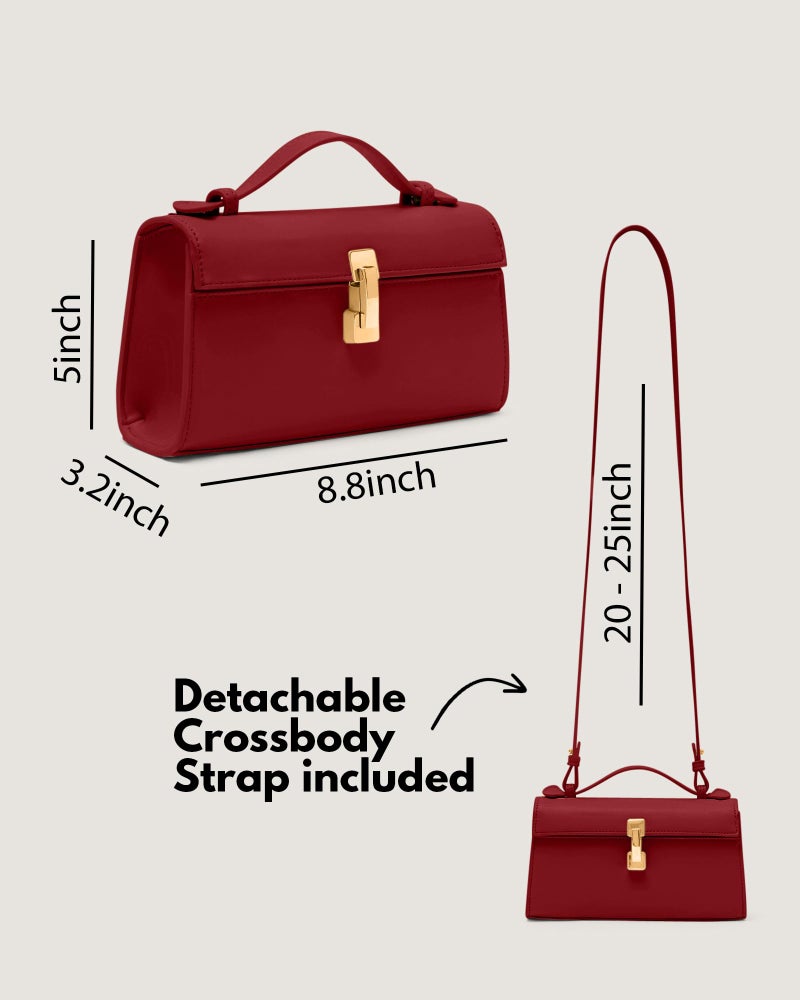 Apryl Clutch Purses for Women - Small Evening Bag - Trendy Top Handle Purse - Adjustable Crossbody Handbag PU Leather - Dark Red - Image 4