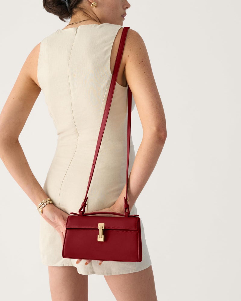 Apryl Clutch Purses for Women - Small Evening Bag - Trendy Top Handle Purse - Adjustable Crossbody Handbag PU Leather - Dark Red - Image 3