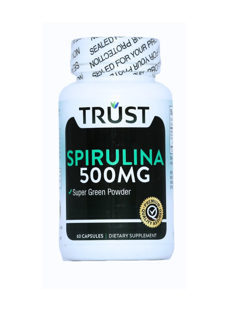 Trust Spirulina super green powder Antioxidant and Anti-Inflammatory helps Lower bad cholesterol Blood Pressure and helps against anemia 500 mg 60 caps - Image 1