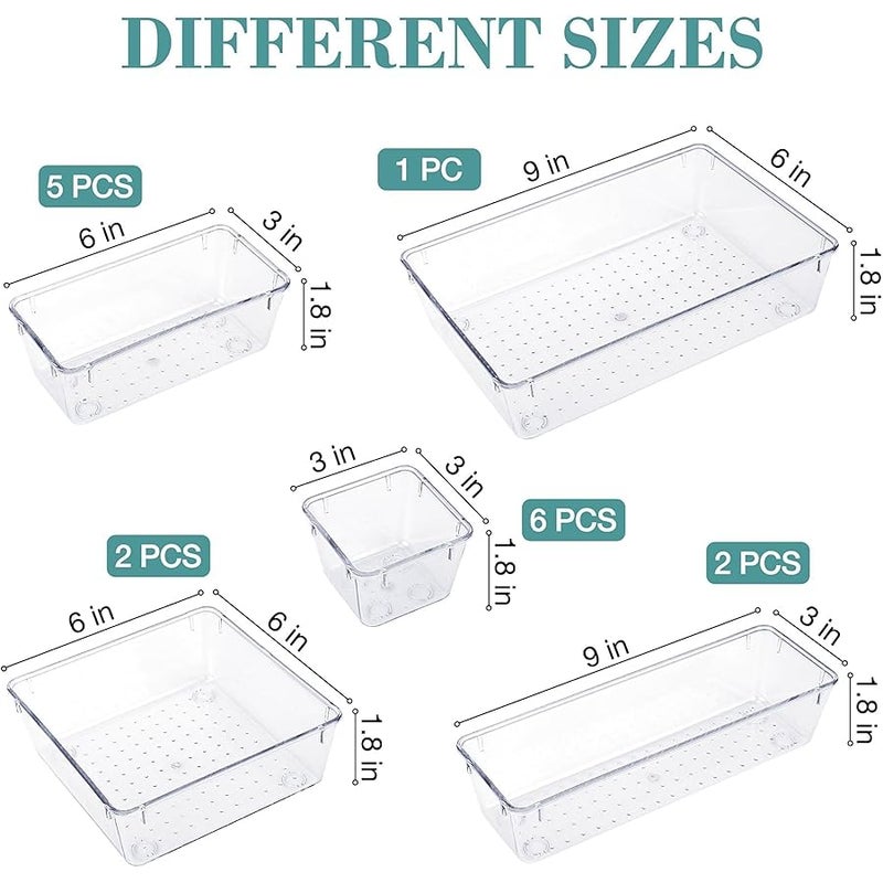 StorMiracle 16 PCS Drawer Organizer Set, 5 Varied Size Bathroom and kitchen Drawer cabinet organizer Trays, Clear Storage Bins for Makeup, Jewelry, Utensils and Gadgets - Image 2