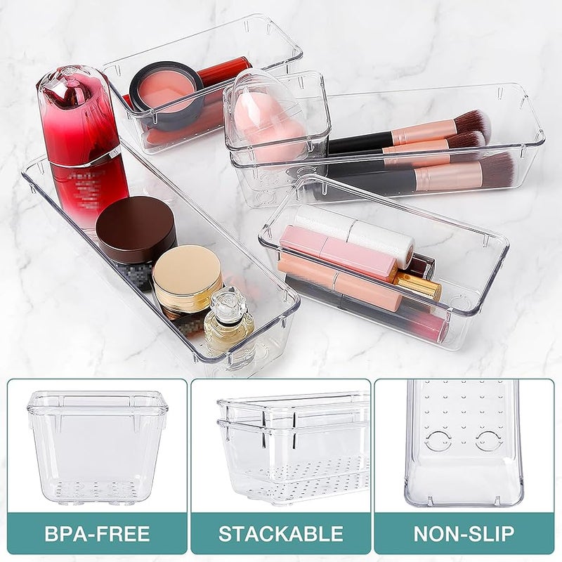 StorMiracle 16 PCS Drawer Organizer Set, 5 Varied Size Bathroom and kitchen Drawer cabinet organizer Trays, Clear Storage Bins for Makeup, Jewelry, Utensils and Gadgets - Image 3