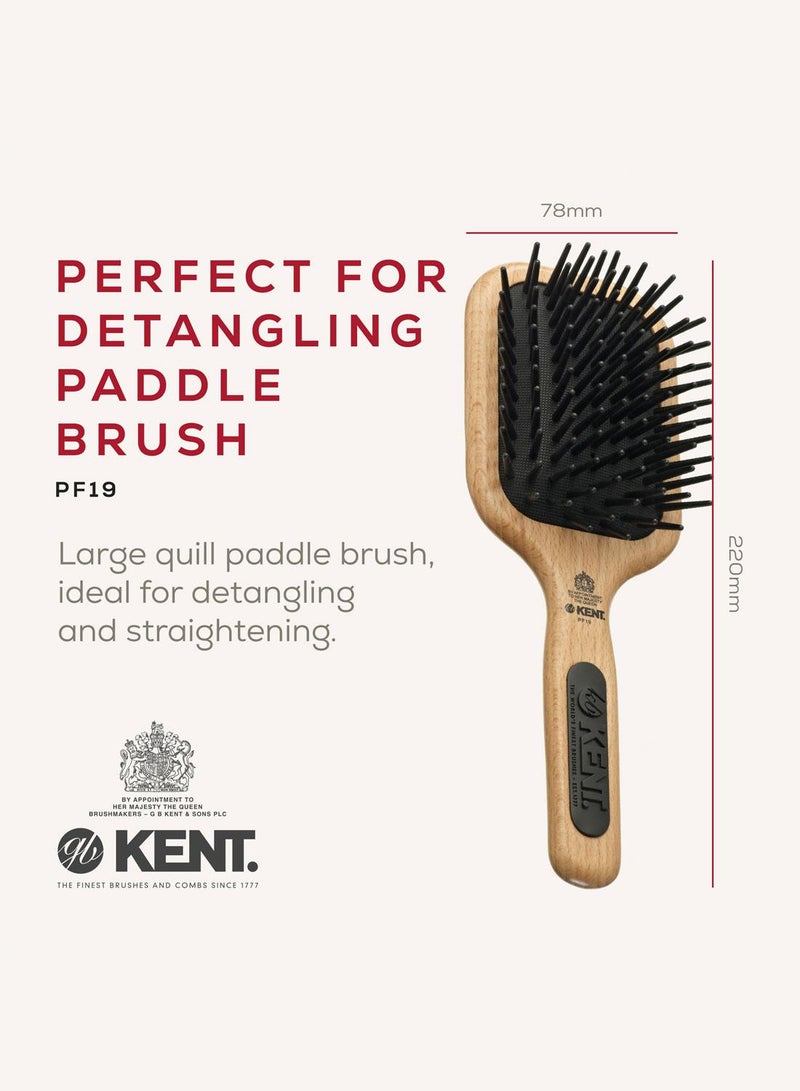 KENT PF19 Large Quill Paddle Wooden Hair Brush - Air-Cushioned Rubber Pad for Detangling and Straightening - Ideal for Medium to Thick Hair - Image 2