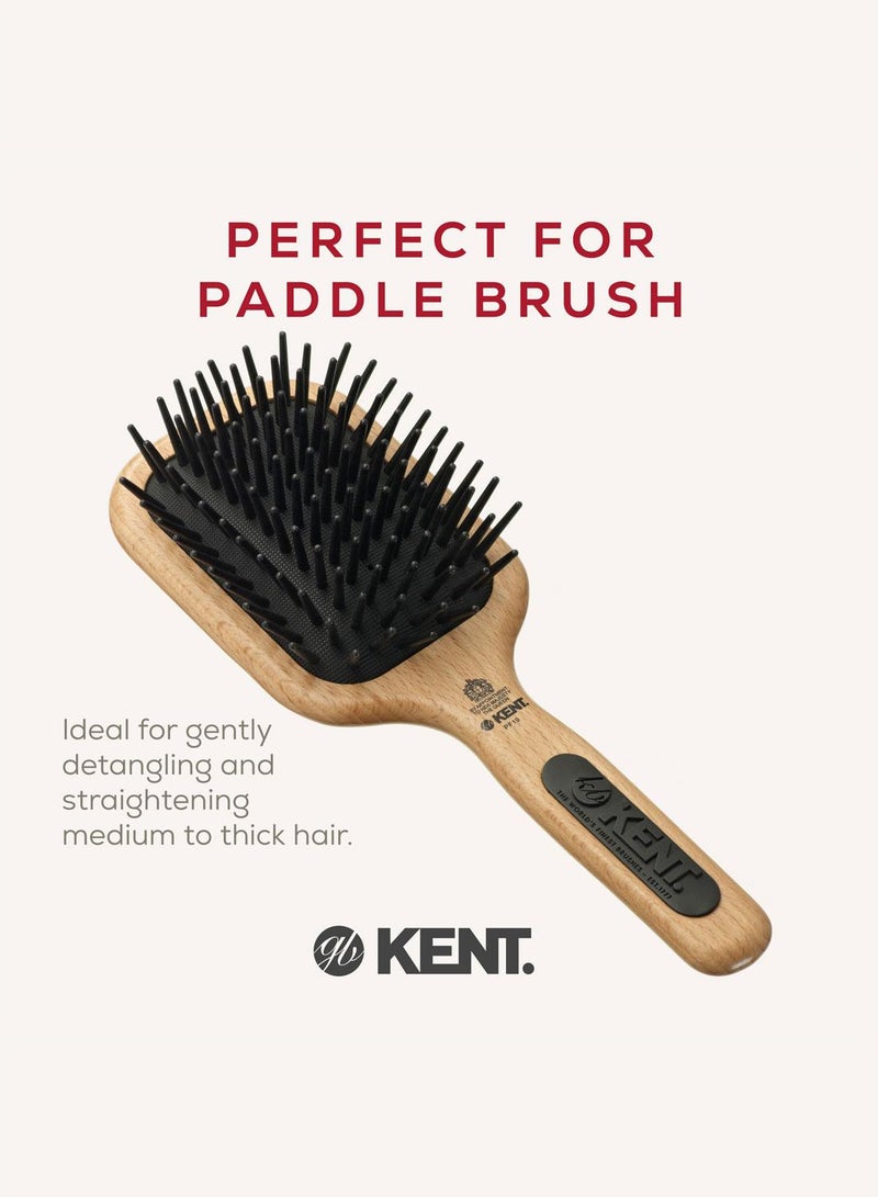 KENT PF19 Large Quill Paddle Wooden Hair Brush - Air-Cushioned Rubber Pad for Detangling and Straightening - Ideal for Medium to Thick Hair - Image 3