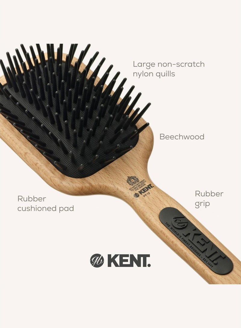 KENT PF19 Large Quill Paddle Wooden Hair Brush - Air-Cushioned Rubber Pad for Detangling and Straightening - Ideal for Medium to Thick Hair - Image 5