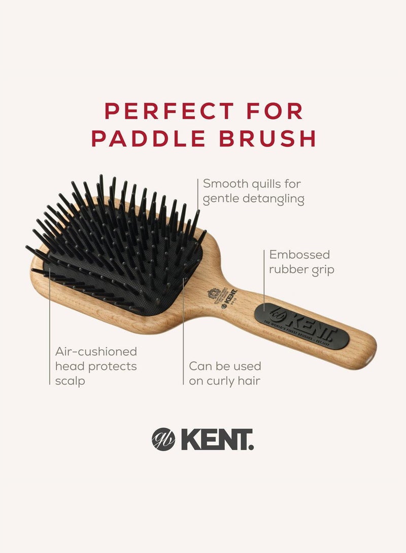 KENT PF19 Large Quill Paddle Wooden Hair Brush - Air-Cushioned Rubber Pad for Detangling and Straightening - Ideal for Medium to Thick Hair - Image 4