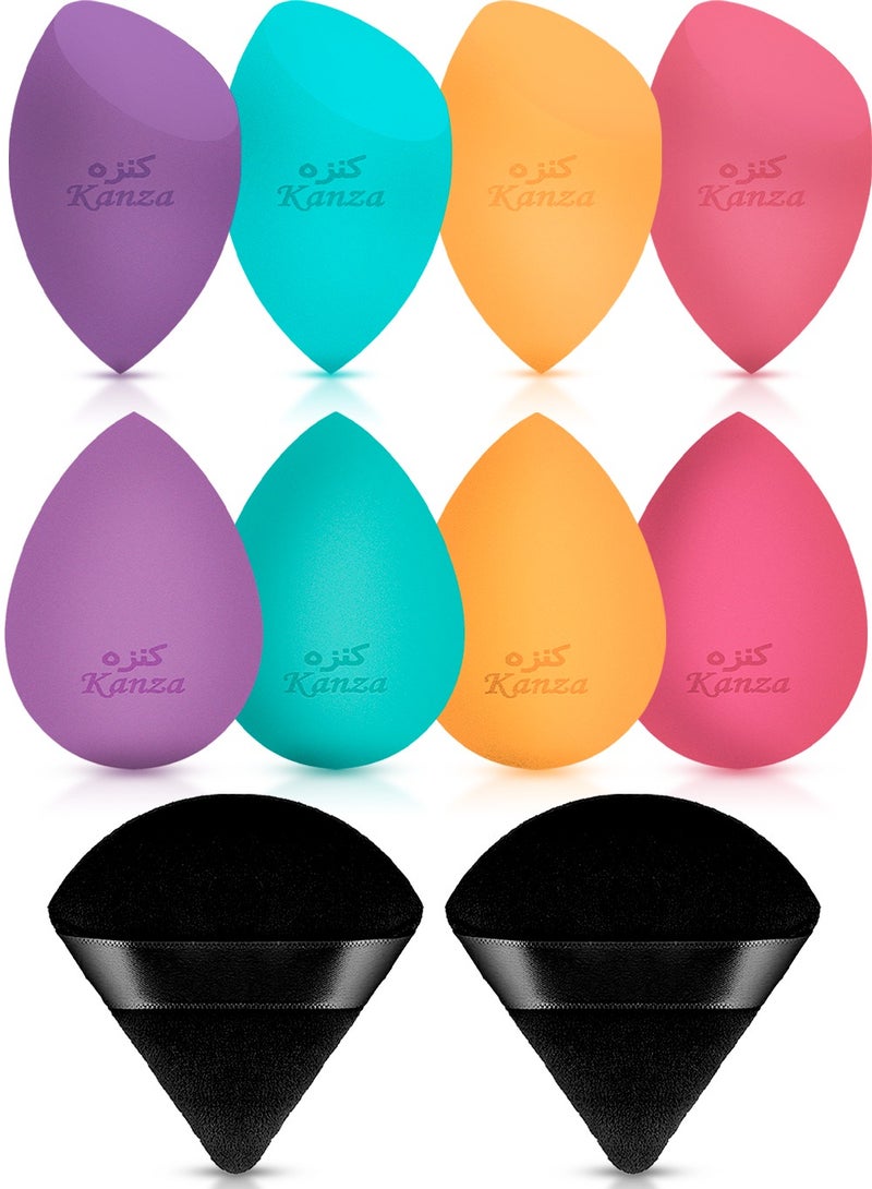 Kanza مجموعة إسفنجة مكياج مكونة من 10 قطع ومجموعة مثلثة من إسفنجة البودرة وإسفنجة مزج كريم الأساس على شكل بيضة وإسفنجة مكياج لوضع المكياج وبودرة كريم أو بودرة سائلة ومجموعة أدوات توزيع المكياج - Image 1