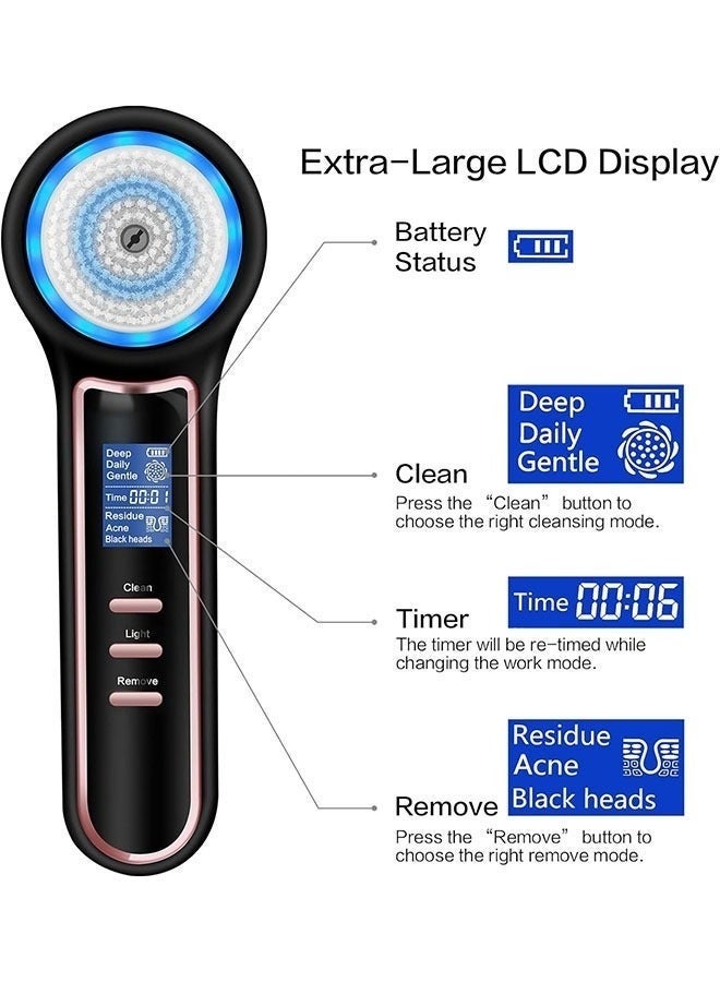 Arabest Face Scrubber Exfoliator with LCD Screen,Rechargeable Facial Cleansing Brush IPX7 Waterproof 3 in 1 Blackhead Remover Vacuum for Exfoliating,Massaging and Deep Pore Cleansing (Jet Black) - Image 2