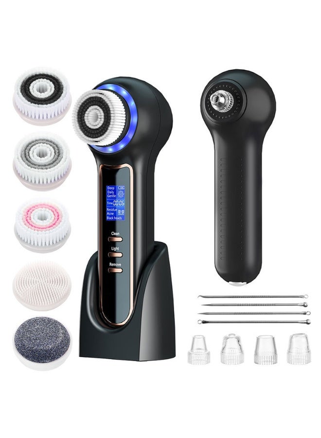 Arabest Face Scrubber Exfoliator with LCD Screen,Rechargeable Facial Cleansing Brush IPX7 Waterproof 3 in 1 Blackhead Remover Vacuum for Exfoliating,Massaging and Deep Pore Cleansing (Jet Black) - Image 1