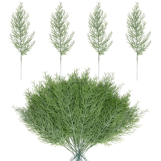 25 PCS ARTIFICIAL PINE BRANCHES137 INCHES FAKE GREENERY PLANTS PINE SPRIGSFAUX PINE LEAVES PICKS FOR DIY GARLAND CRAFTS CHRISTMAS EMBELLISHING AND HOME GARDEN DECORATION 25PCS