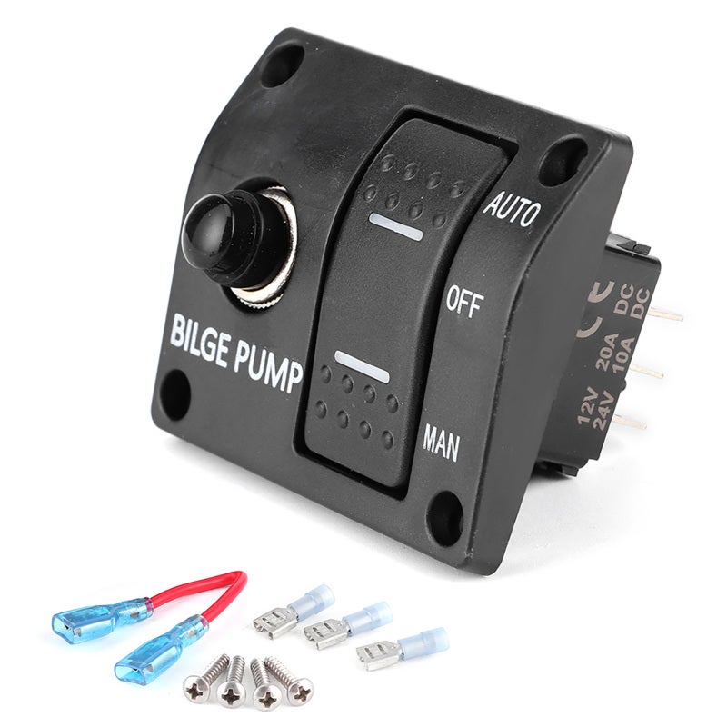 لوحة مفاتيح مضخة الآسن 12V 24V DC تحكم يدوي إيقاف تلقائي - حامل فيوز مدمج مفتاح متأرجح بإضاءة خلفية لمضخة آسن القوارب البحرية - Image 1