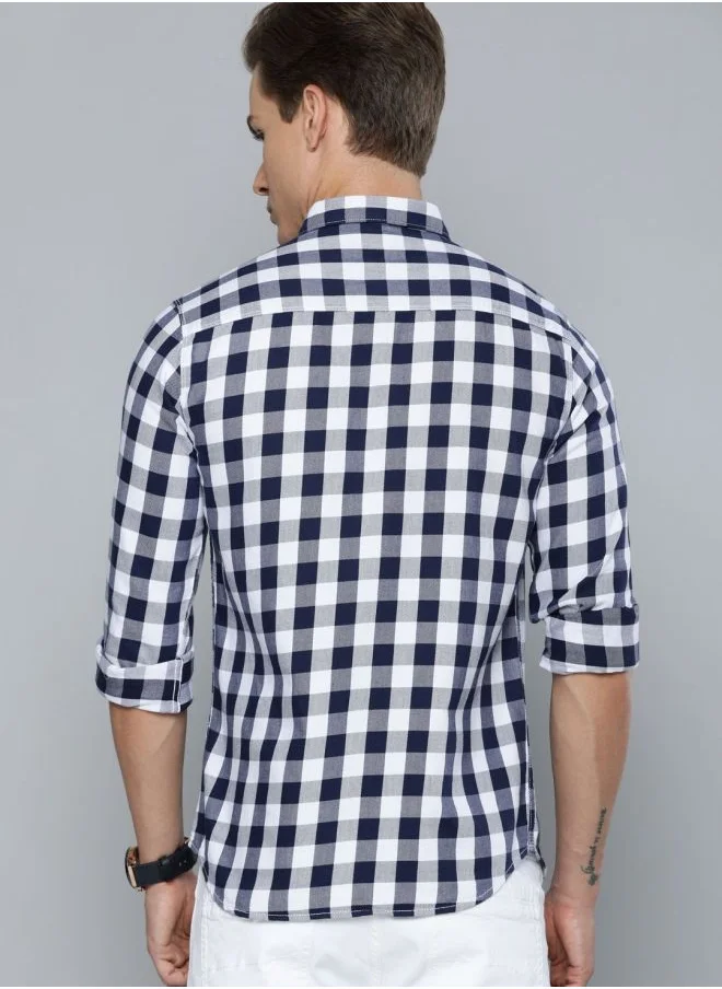 The Indian Garage Co Men Slim Fit Checkered Full Sleeves Cutaway Collar Casual Shirt
