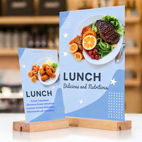 TONICE 8.5 x 11 Acrylic Sign Holder with Wood Base 5 Pack L/T Shape Vertical or Slant Back Display for Wedding, Restaurant, Store, Office, Hotel - Image 3