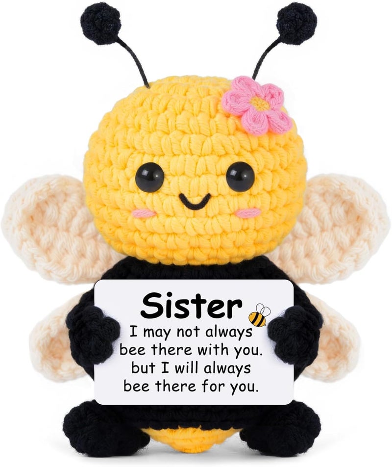 Gleevera Sister Gifts for Christmas, Christmas Sister Gifts from Sisters Brother, My Forever Soul Sisters Gift for Women, Mini Crochet Bee Affirmation Support Presents, Cute Handmade Knitted Decor - Image 1