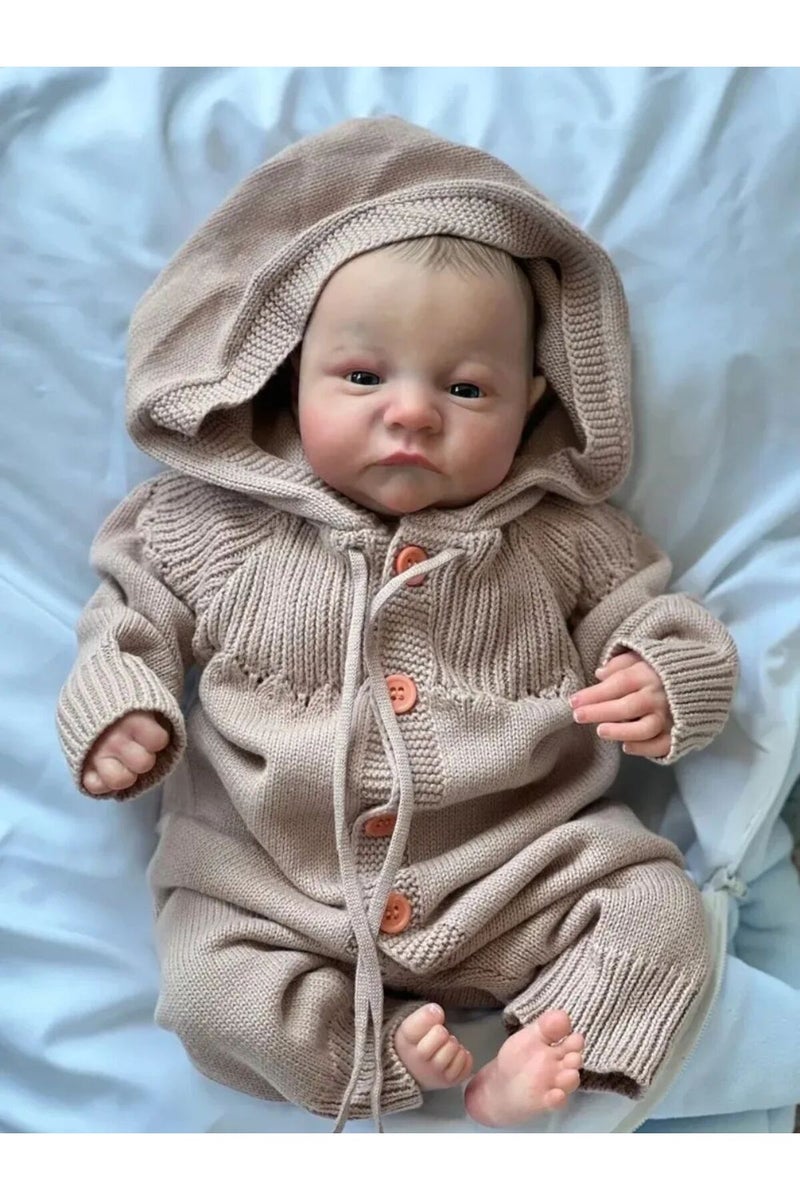 إيروريكس دمية طفل حديث الولادة ليفي، مقاس 49 سم، عيون زرقاء، مطلية مسبقًا، مقاس 19 بوصة، ثلاثية الأبعاد - Image 5